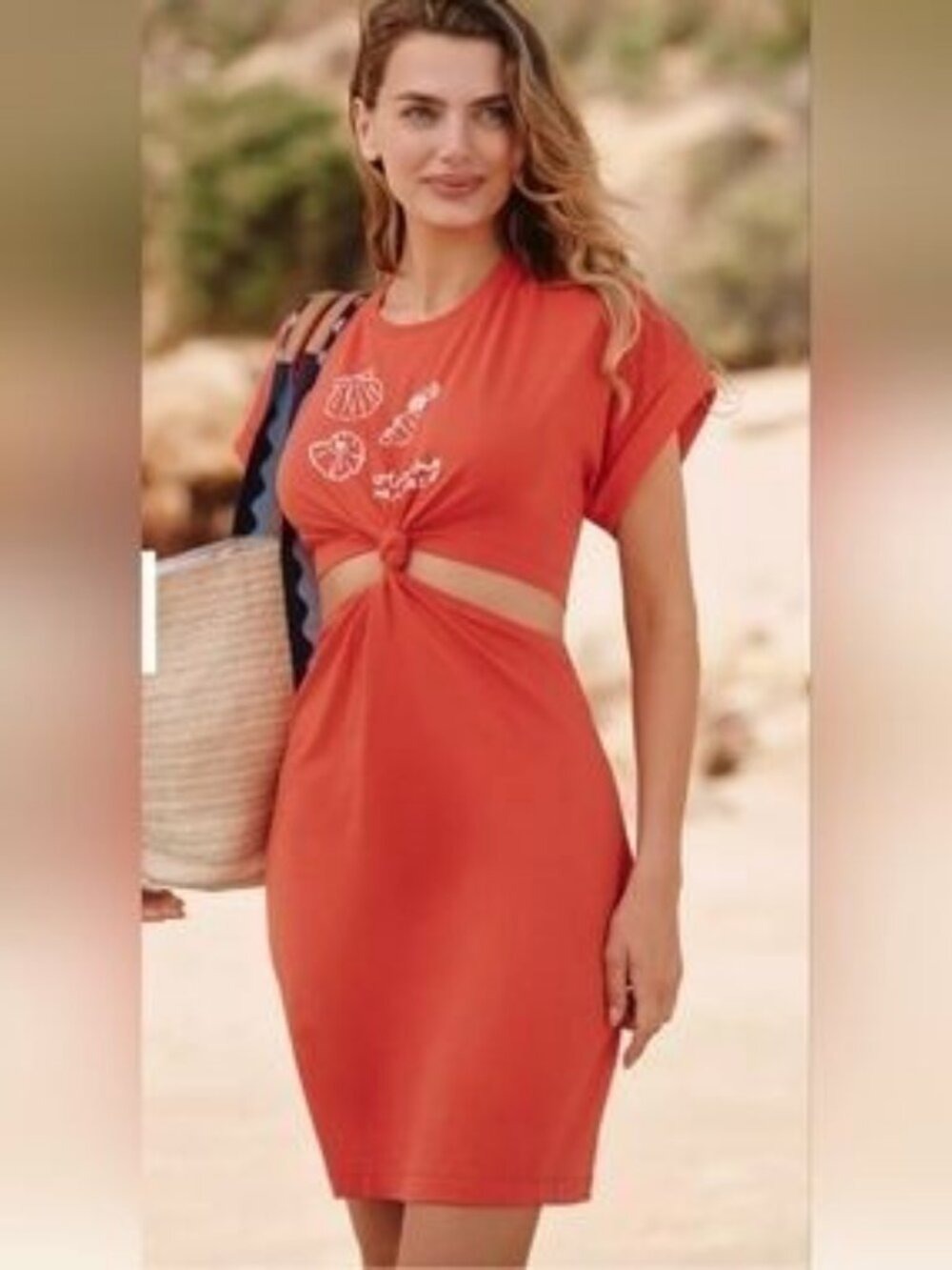Celandine x Agathe Marty Twist T-Shirt Midi Dress Orange Cut-Out Anthropologie S